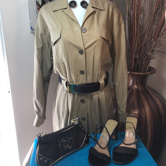 Vintage Silk David Brooks Shirt Dress Pockets 8 - Picture 3 of 8